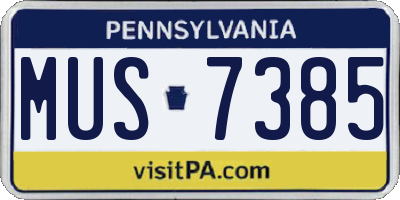 PA license plate MUS7385