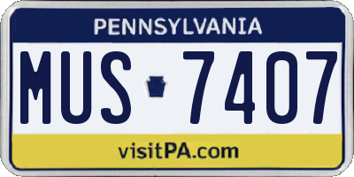 PA license plate MUS7407