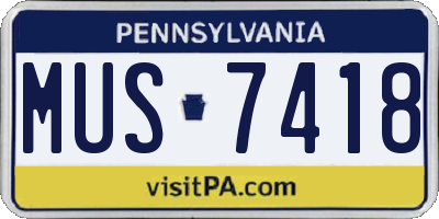 PA license plate MUS7418