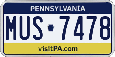 PA license plate MUS7478