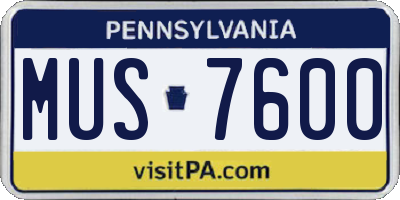 PA license plate MUS7600