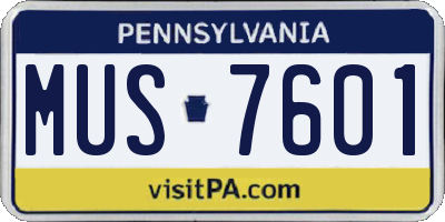 PA license plate MUS7601