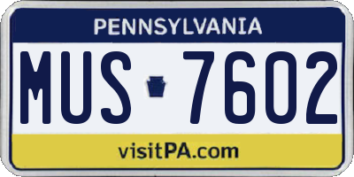 PA license plate MUS7602