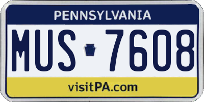 PA license plate MUS7608