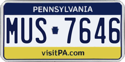 PA license plate MUS7646
