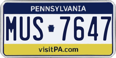 PA license plate MUS7647