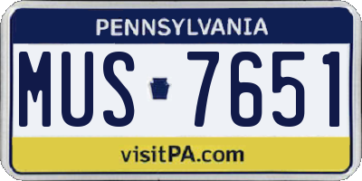 PA license plate MUS7651
