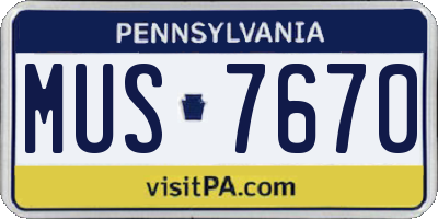 PA license plate MUS7670