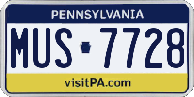 PA license plate MUS7728
