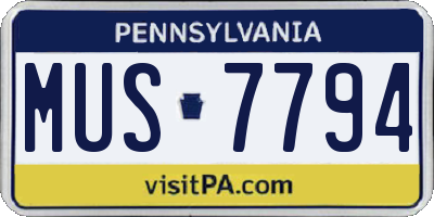 PA license plate MUS7794