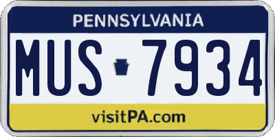 PA license plate MUS7934