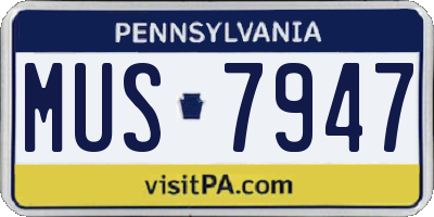 PA license plate MUS7947
