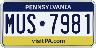 PA license plate MUS7981
