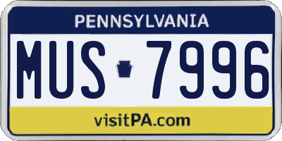 PA license plate MUS7996