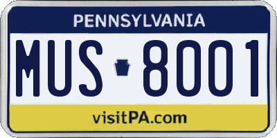 PA license plate MUS8001