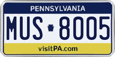 PA license plate MUS8005
