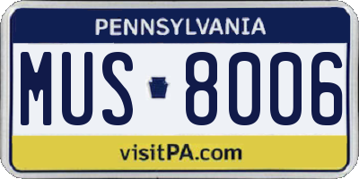 PA license plate MUS8006