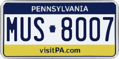 PA license plate MUS8007