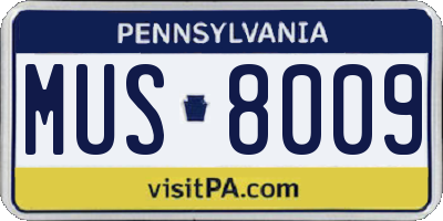 PA license plate MUS8009