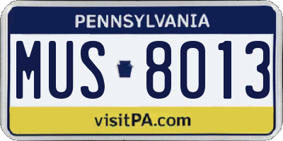 PA license plate MUS8013