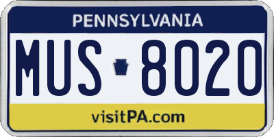 PA license plate MUS8020