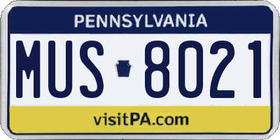 PA license plate MUS8021