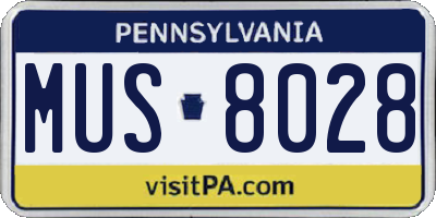 PA license plate MUS8028