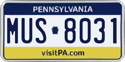 PA license plate MUS8031