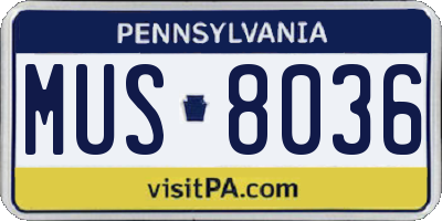 PA license plate MUS8036