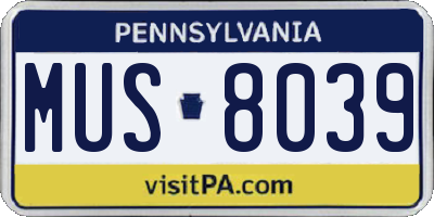PA license plate MUS8039