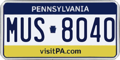 PA license plate MUS8040