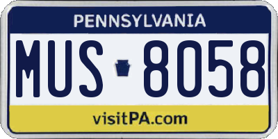 PA license plate MUS8058