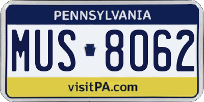 PA license plate MUS8062