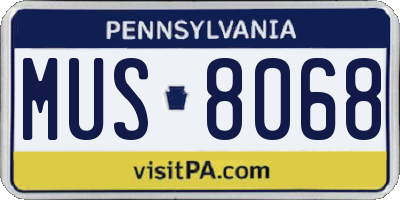 PA license plate MUS8068