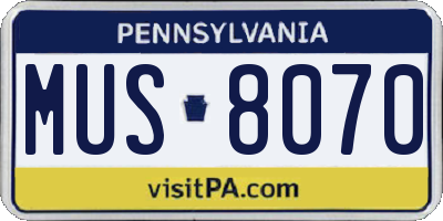 PA license plate MUS8070