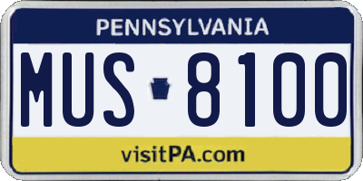 PA license plate MUS8100