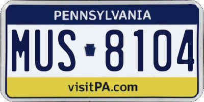 PA license plate MUS8104