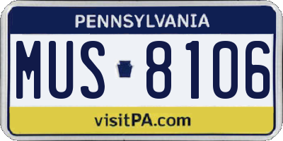 PA license plate MUS8106
