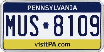 PA license plate MUS8109