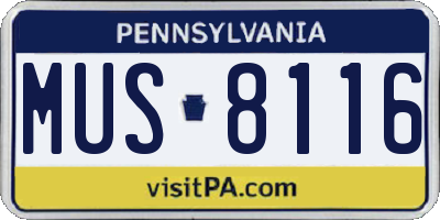 PA license plate MUS8116