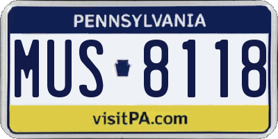 PA license plate MUS8118