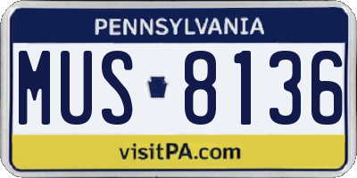 PA license plate MUS8136