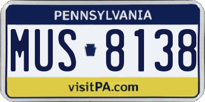 PA license plate MUS8138