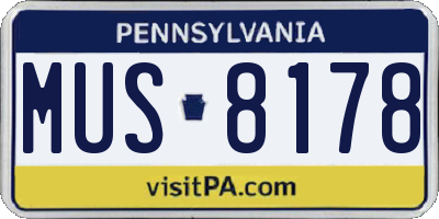 PA license plate MUS8178