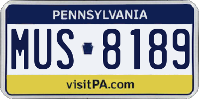 PA license plate MUS8189