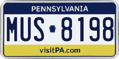 PA license plate MUS8198