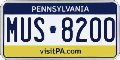 PA license plate MUS8200