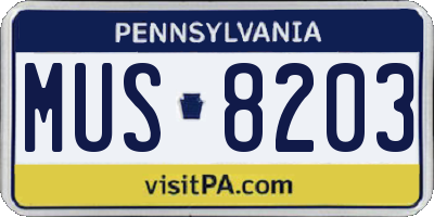 PA license plate MUS8203