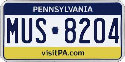 PA license plate MUS8204