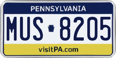 PA license plate MUS8205